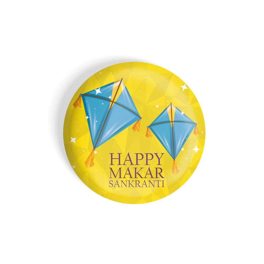 dhcrafts Round Fridge Magnet Yellow Makar Sankranti D3 Glossy Finish Design Pack of 1 (58 mm)
